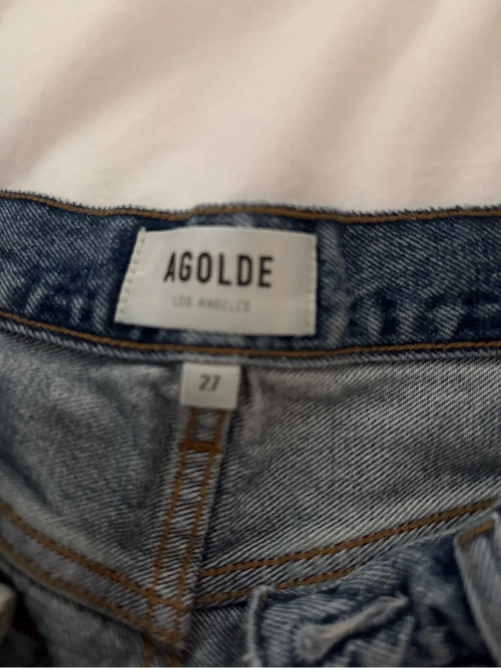 AGOLDE Parker Long High-Rise Frayed Hem Denim Shorts - Blue